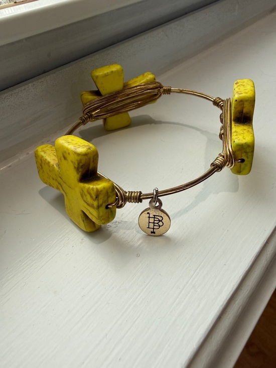 Bourbon and Bowties Jewelry - Bourbon and Bowties Yellow Stone Cross Bangle Bracelet